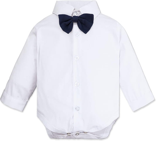 Infant Baby Boys Dress Shirt Bodysuit Gentleman Wedding Formal Long Sleeve Rompers