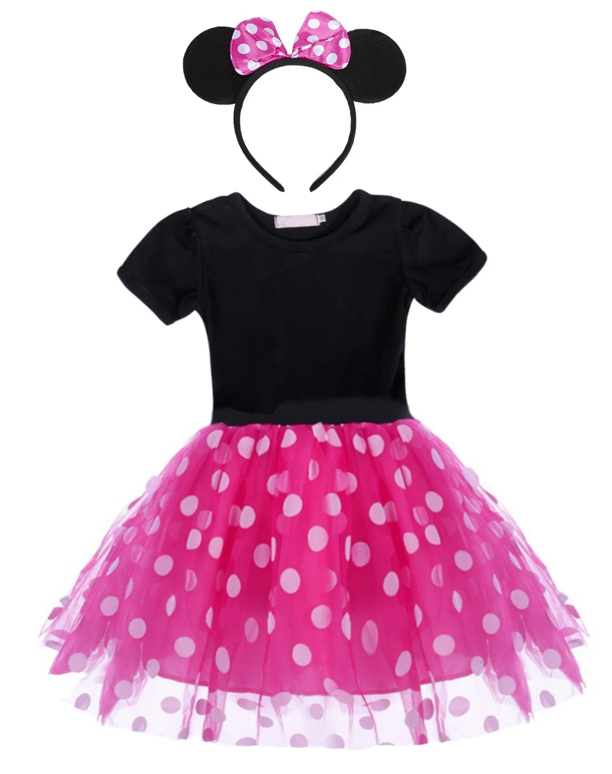 Minnie Mouse Costume Girls Dress up Princess Toddler Cute Polka Dots Fancy Minnie Mouse Dresses up Bowknot Tutu Tulle Cosplay Birthday Party Baby Girl Costume Red with Headband 120 CM